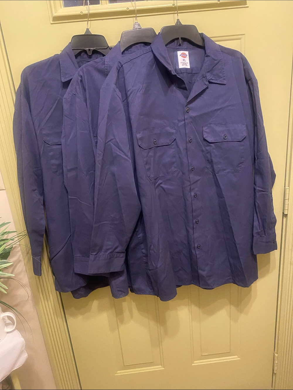 3 Dickies Navy Long-Sleeve Button-Down Work Shirt. Size X-LARGE.   Like new